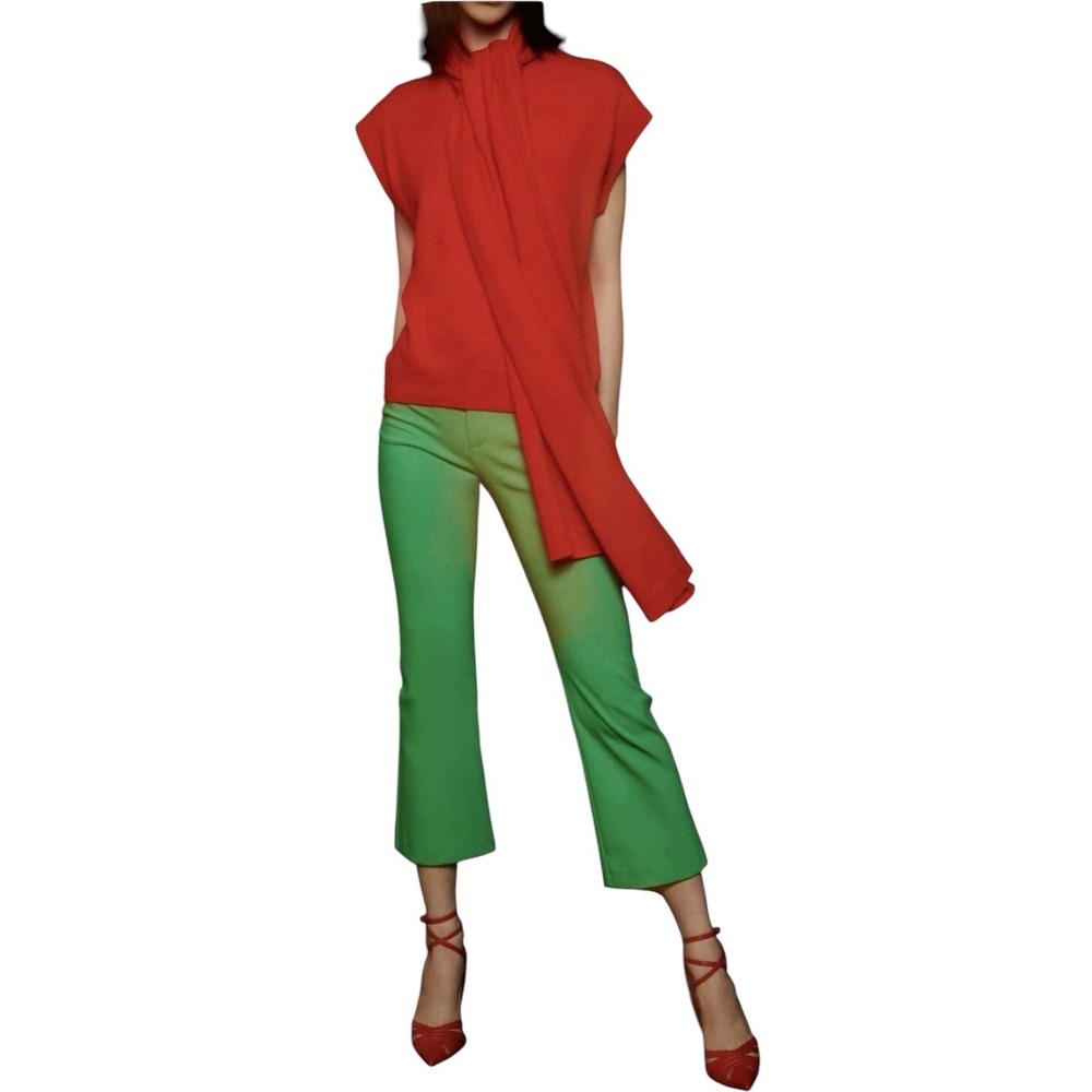 Zara Chic High Rise Kick Flare Trousers Kelly Green Cropped Pants Women's Size S